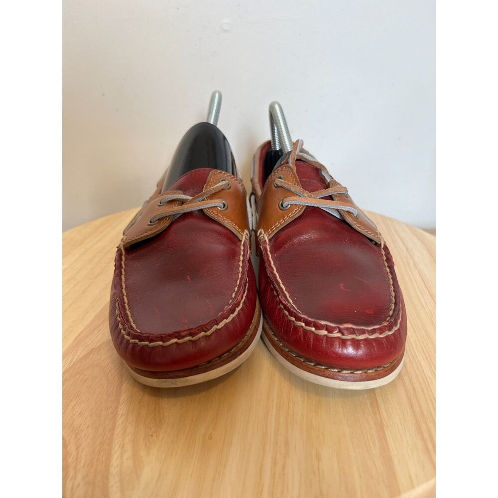 Frye Quincy‎ Womens Size 9.5 Shoes Burgundy Leather Moc Toe Slip On Boat - Picture 2 of 11